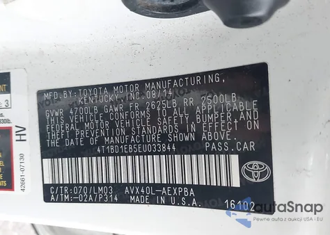 2014 Toyota Avalon Hybrid Limited from USA, damaged, VIN 4T1BD1EB5EU033844